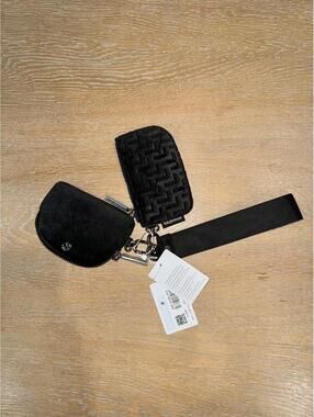 NWT Lululemon Dual Pouch Wristlet *L Monogram Velvet Keychain BLK Black